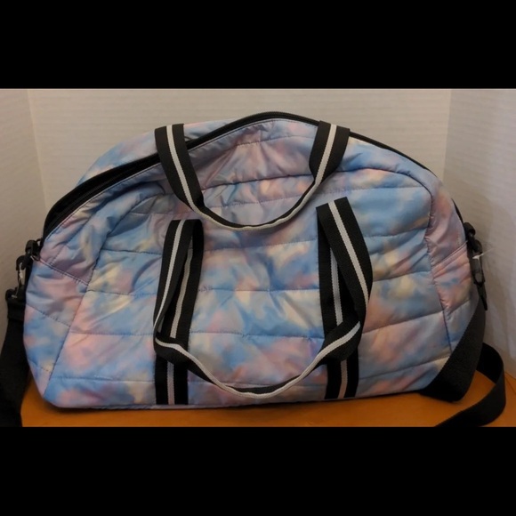 VICTORIA'S SECRET PINK RAINBOW TIE DYE MARBLE QUILTED DUFFLE BAG TOTE GYM - Picture 2 of 4